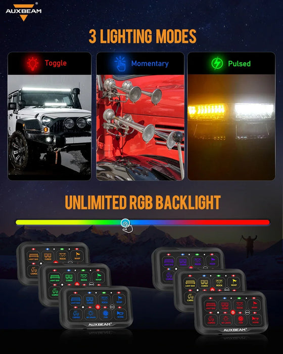 AR Series 8 Gang (AR-820) RGB Switch Panel with APP, Toggle/ Momentary/ Pulsed Mode Supported (Two-Sided Outlet)