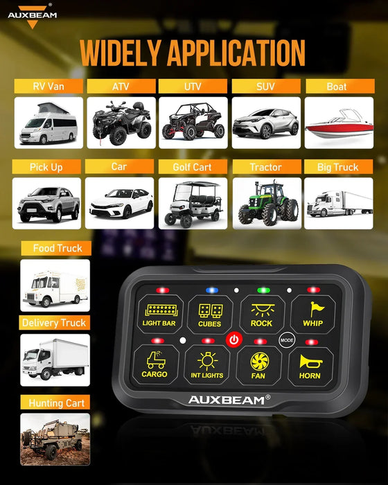 AR Series 8 Gang (AR-820) RGB Switch Panel with APP, Toggle/ Momentary/ Pulsed Mode Supported (Two-Sided Outlet)