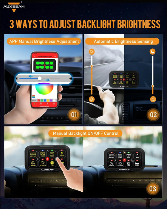 AR Series 8 Gang (AR-820) RGB Switch Panel with APP, Toggle/ Momentary/ Pulsed Mode Supported (Two-Sided Outlet)